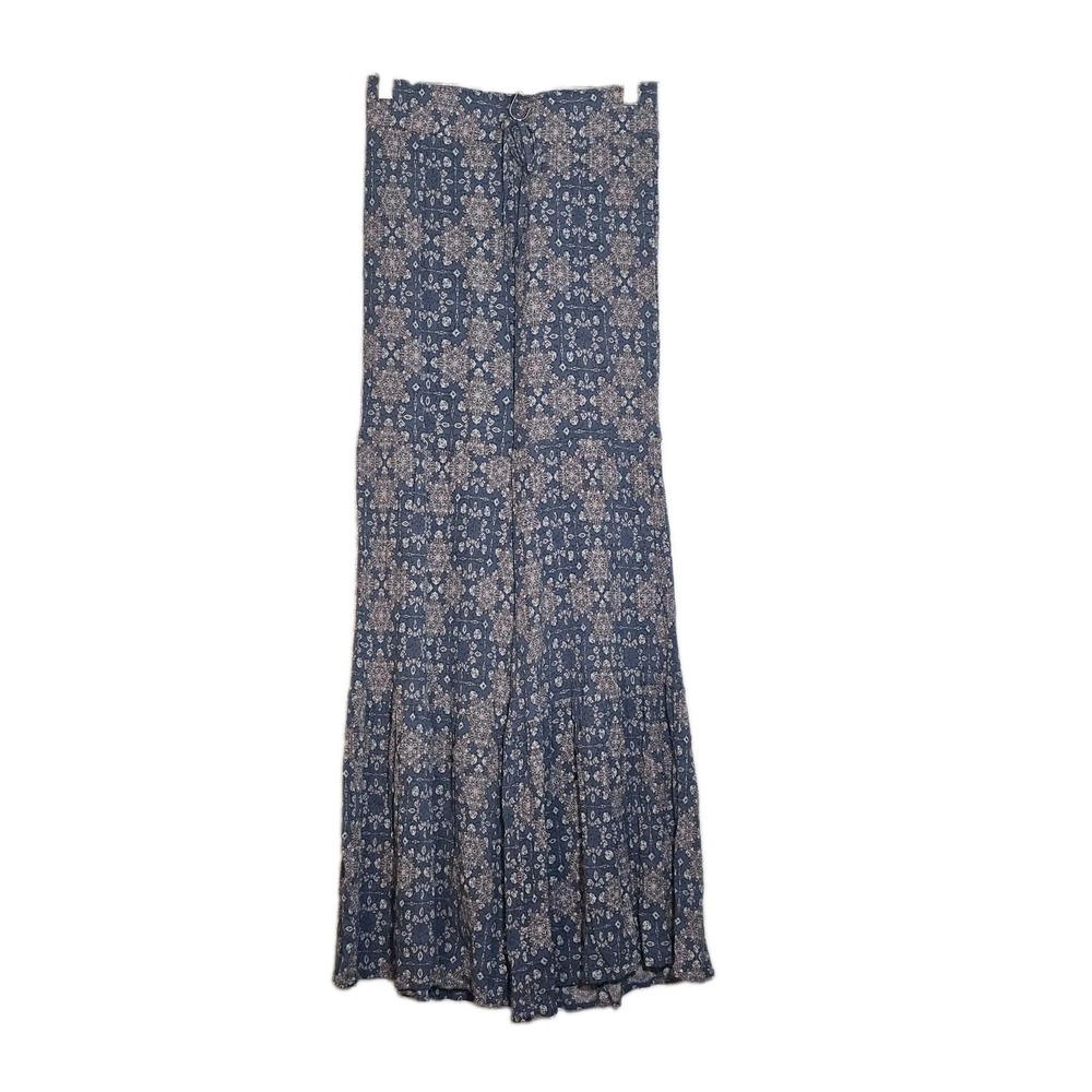 Blue B Collection Womens Large Wide Leg Palazzo Pants Blue Floral Paisley Boho